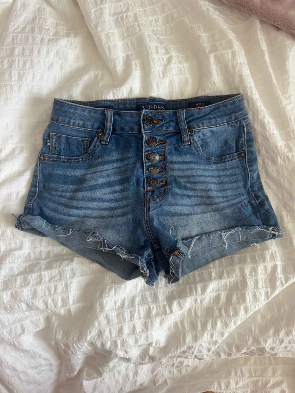 Vigoss High Waist Denim Shorts in Medium Blue